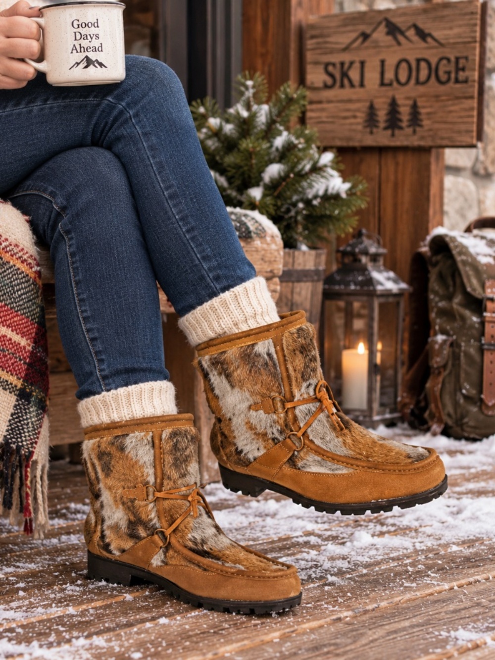 Quoddy Women's 11 Hair Calf Sherpa Lined Moccasin Boots USA